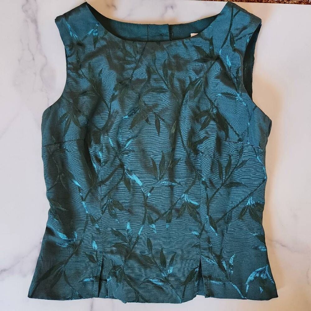 Maurice's '90s women's small emerald green back button-up leaf foliage blouse